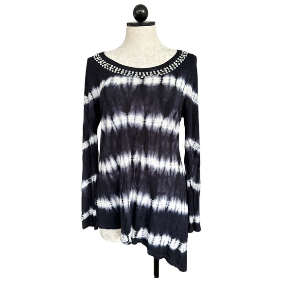 INC International Concepts Tie Dye  Rhinestone Asymmetrical Blouse Size Large - Picture 11 of 11